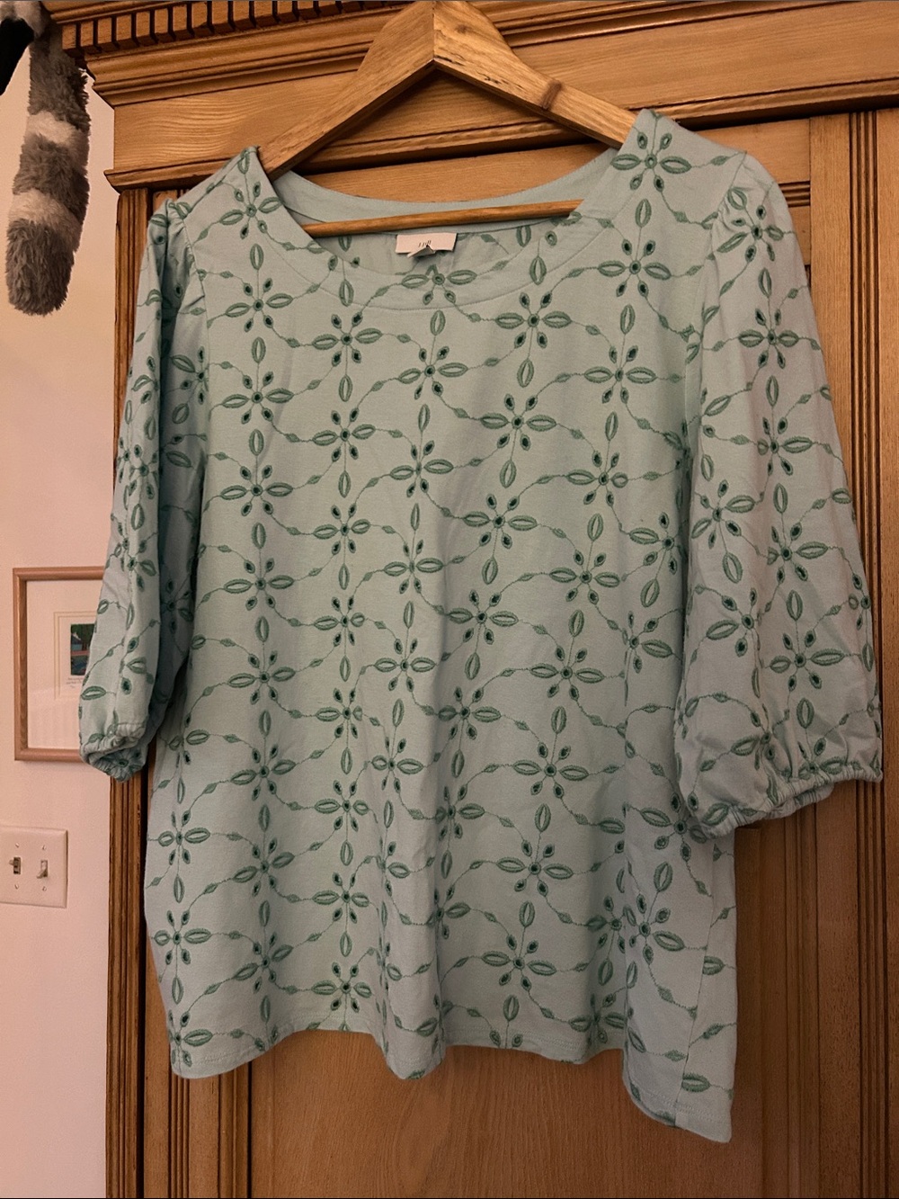 J. Jill Aqua Patterned Puff-Sleeve Tunic Large